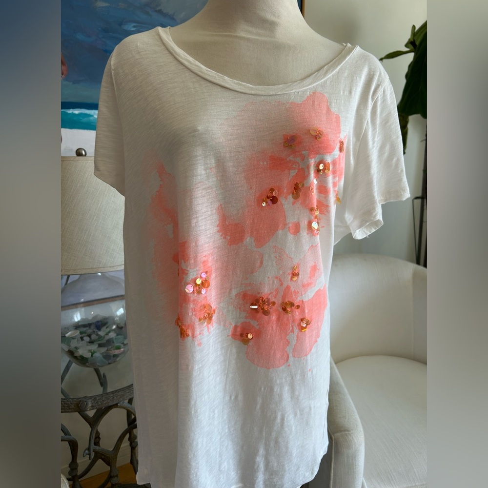 J CREW Perfect Sequined Floral T-Shirt, Sz XL
